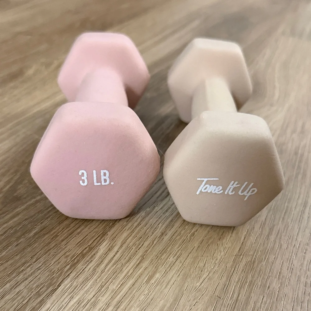 Tone It Up Pink and Tan Dumbbells - Picture 1 of 1